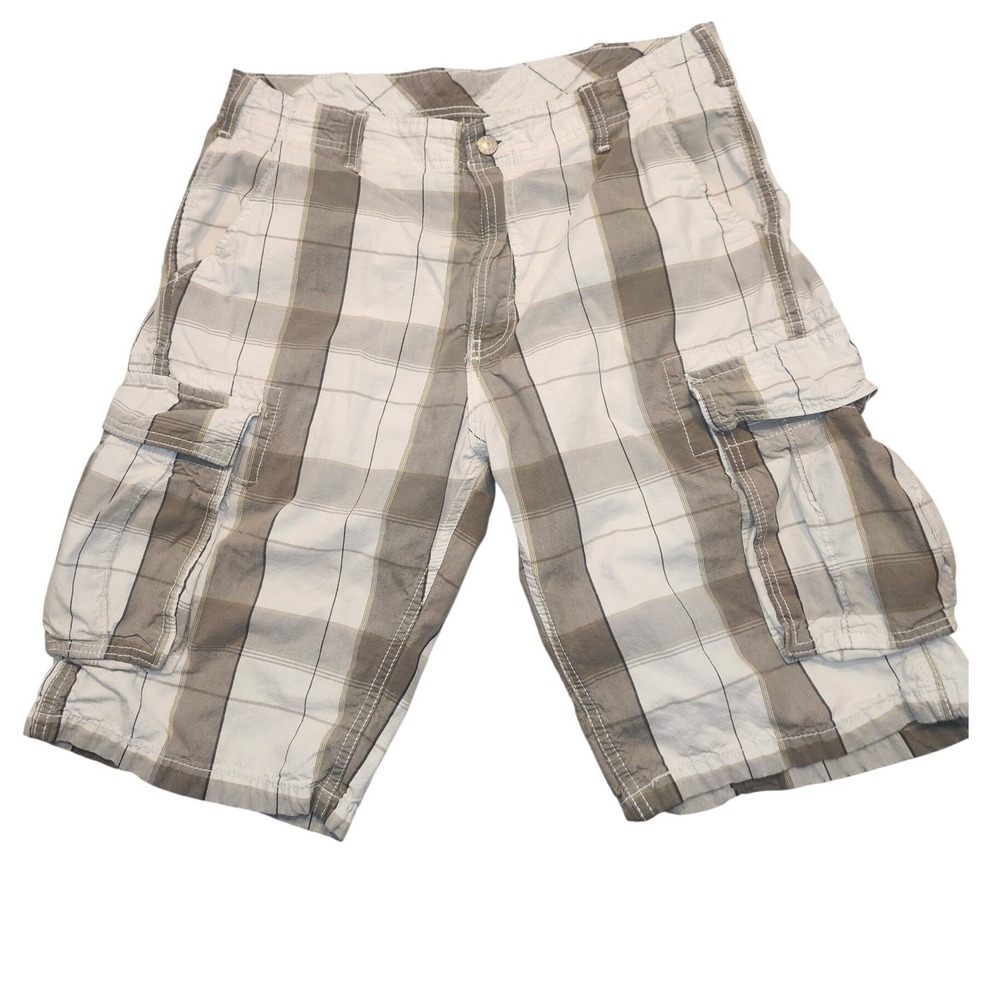 LEVIS Mens Plaid Cargo Shorts Grey Tan Cream Relaxed Fit Multi Pocket Size 33 - Picture 1 of 6